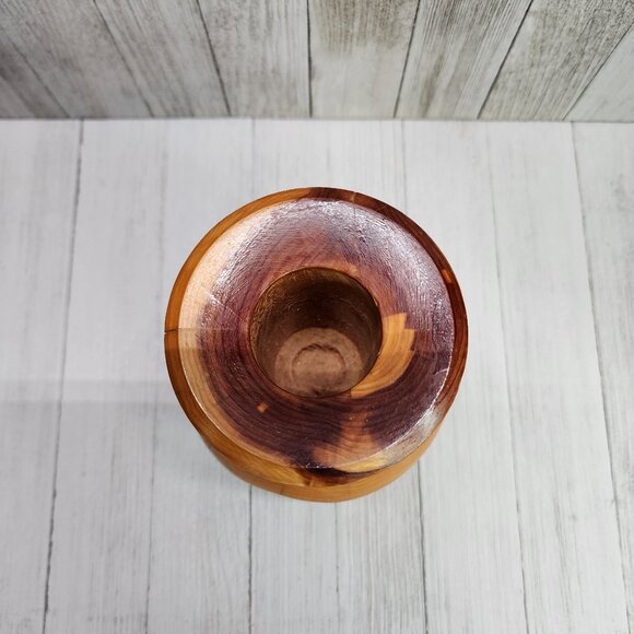 Vintage Glazed Crafted 6 1/2” Two Toned Wood Vase with Cracking - Picture 6 of 9